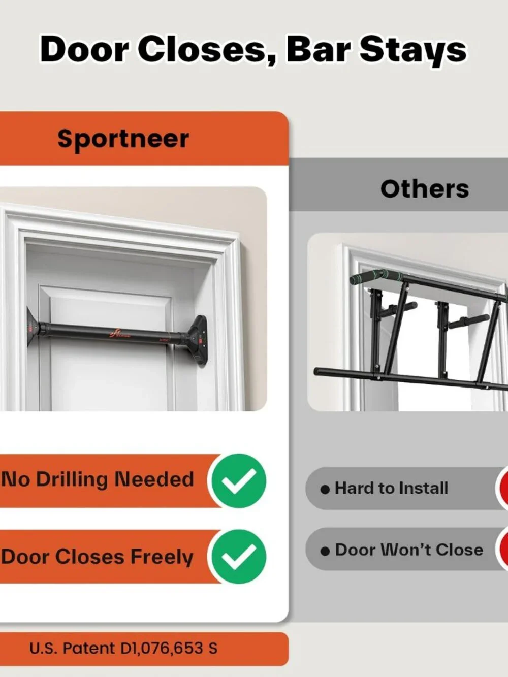 Adjustable Black Pull Up Bar 29.5-37 Inch Door Frame